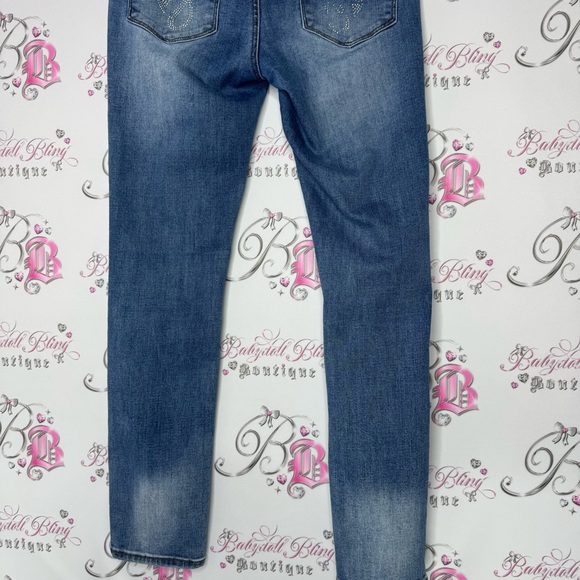 Bebe jeans heartbreaker skinny stretchy rhinestone bling on back pockets blue - Picture 9 of 13
